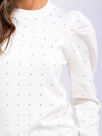 WOMEN'S LONG PUFF SLEEVE STUDS DETAILED PULLOVER SWEATER