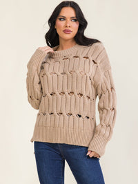WOMEN'S LONG SLEEVE OPEN KNIT PULLOVER SWEATER