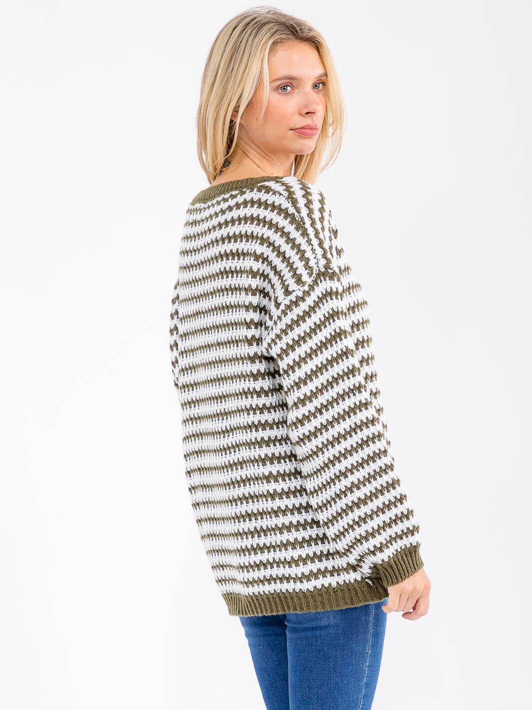 WOMEN'S LONG SLEEVE KNIT PULLOVER COLORBLOCK OVERSIZED SWEATER