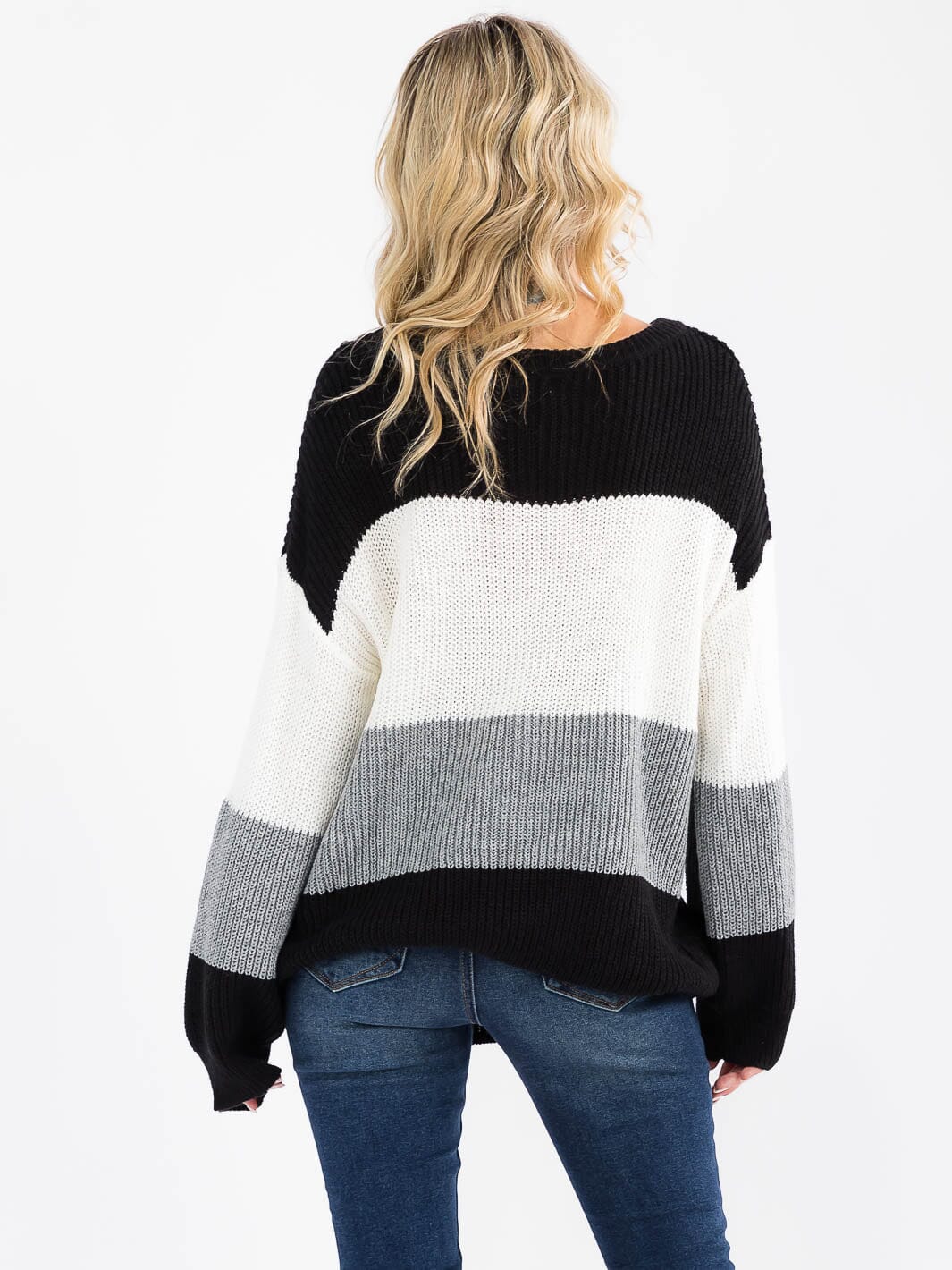 WOMEN'S LONG SLEEVE KNIT COLORBLOCK SWEATER