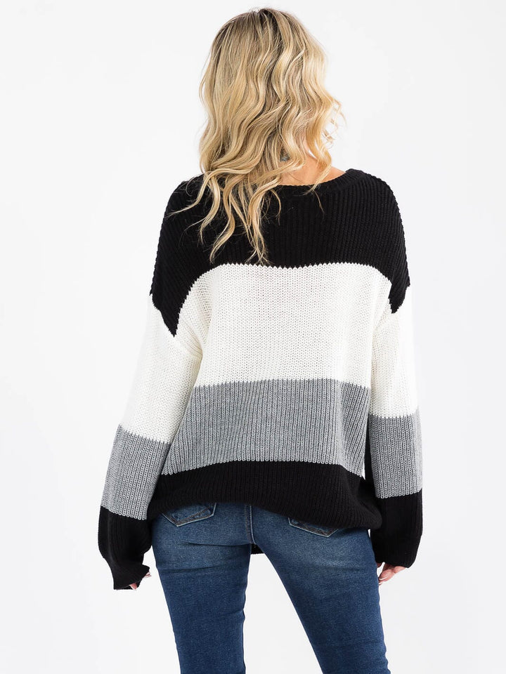 WOMEN'S LONG SLEEVE KNIT COLORBLOCK SWEATER
