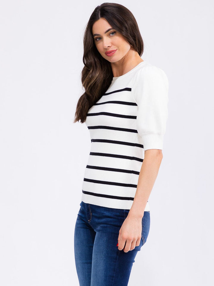WOMEN'S SHORT SLEEVE COLORBLOCK STRIPES BLOUSE