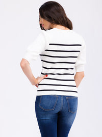 WOMEN'S SHORT SLEEVE COLORBLOCK STRIPES BLOUSE
