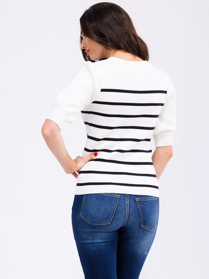 WOMEN'S SHORT SLEEVE COLORBLOCK STRIPES BLOUSE