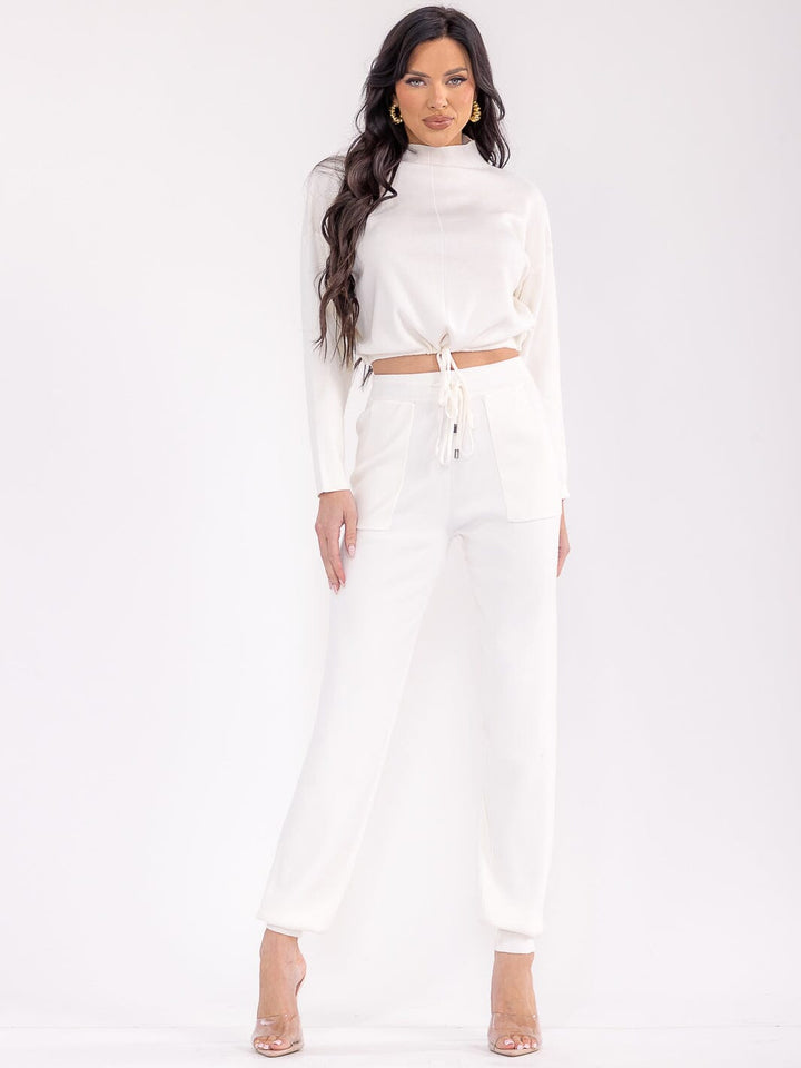 WOMEN'S LONG SLEEVE TOP & ELASTIC WAIST PANTS RIBBED 2PC. SET