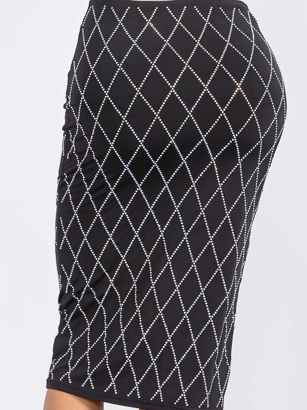 WOMEN'S ELASTIC WAIST SEQUINS DETAILED MIDI SKIRT