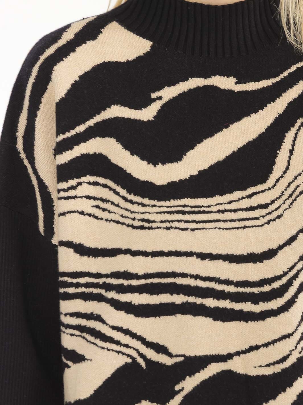 WOMEN'S LONG SLEEVE MOCK NECK PULLOVER COLORBLOCK PRINT SWEATER