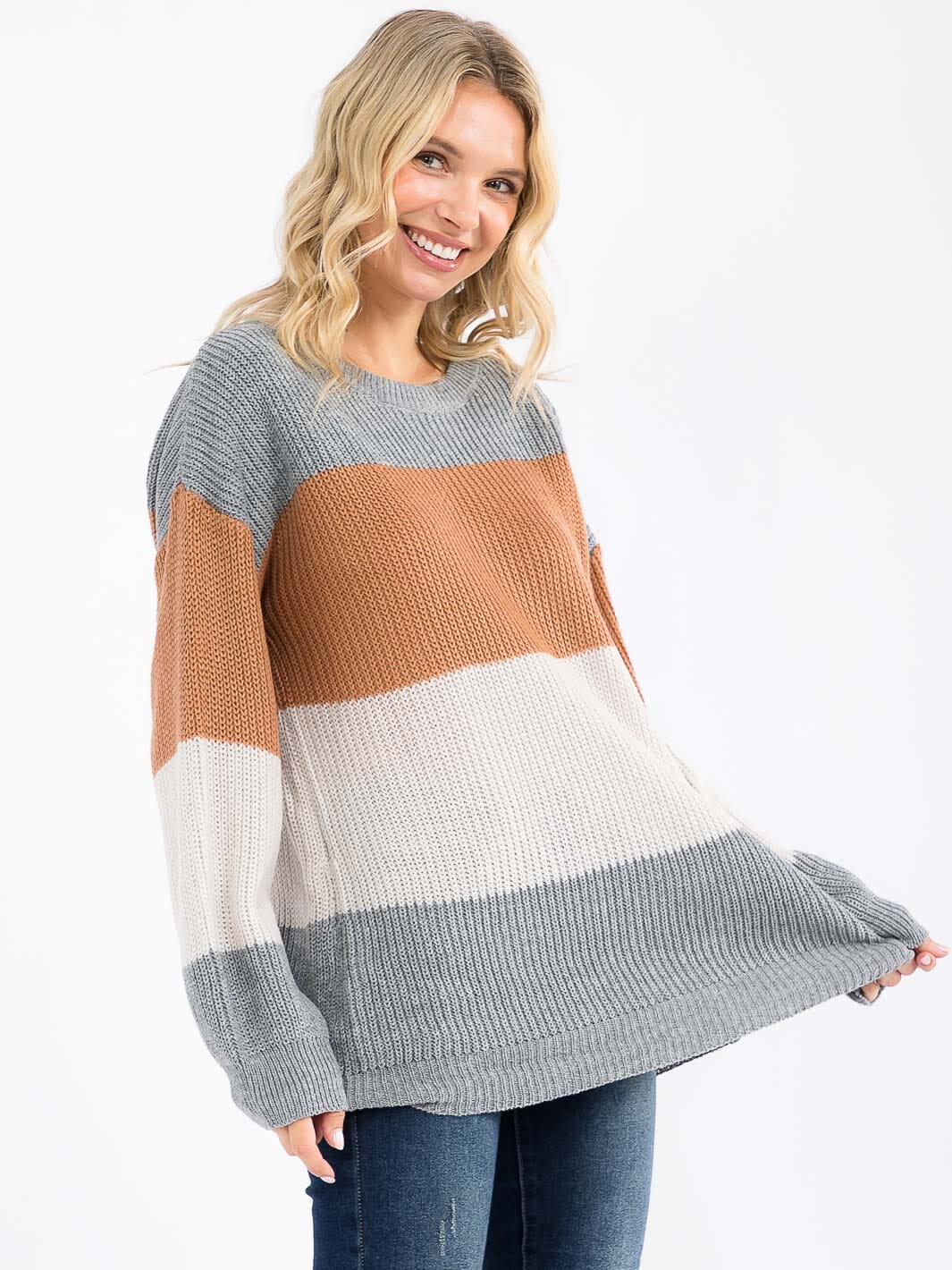 WOMEN'S LONG SLEEVE KNIT COLORBLOCK SWEATER
