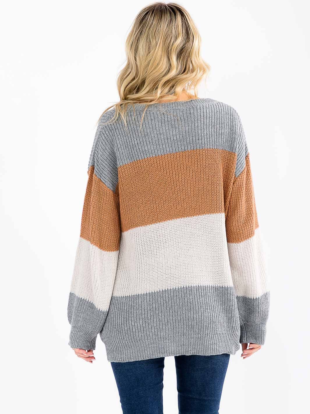 WOMEN'S LONG SLEEVE KNIT COLORBLOCK SWEATER