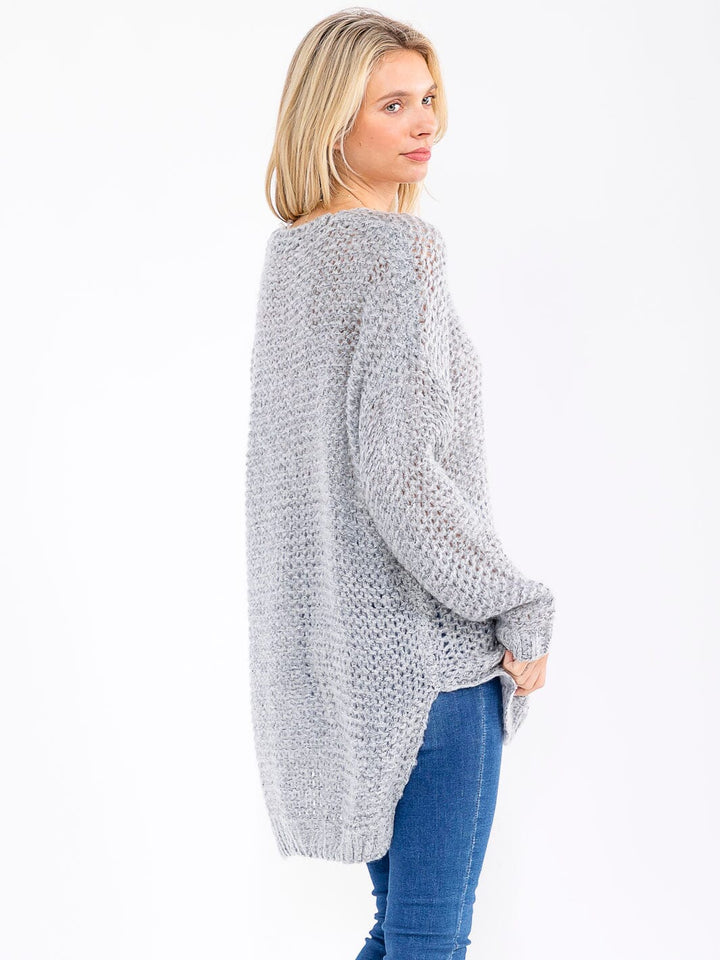 WOMEN'S LONG SLEEVE V-NECK OVERSIZED KNIT PULLOVER SWEATER