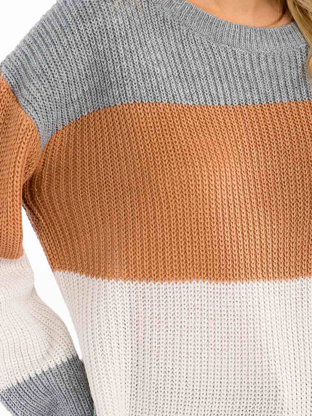 WOMEN'S LONG SLEEVE KNIT COLORBLOCK SWEATER