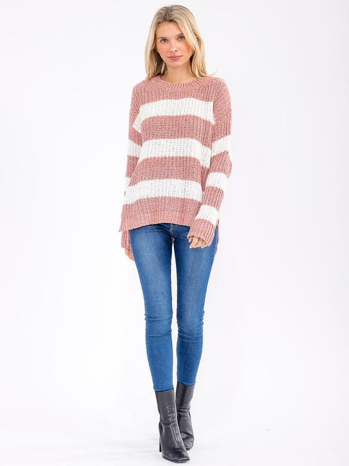 WOMEN'S LONG SLEEVE KNIT COLORBLOCK PULLOVER SWEATER