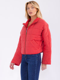 WOMEN'S LONG SLEEVE ZIPPER CLOSURE FRONT POCKETS PUFFER JACKET