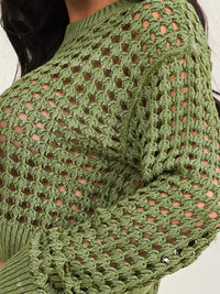 WOMEN'S LONG SLEEVE KNITTED PULLOVER CROP SWEATER