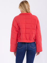 WOMEN'S LONG SLEEVE ZIPPER CLOSURE FRONT POCKETS PUFFER JACKET