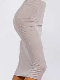 WOMEN'S ELASTIC WAIST SEQUINS DETAILED MIDI SKIRT