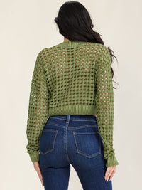 WOMEN'S LONG SLEEVE KNITTED PULLOVER CROP SWEATER