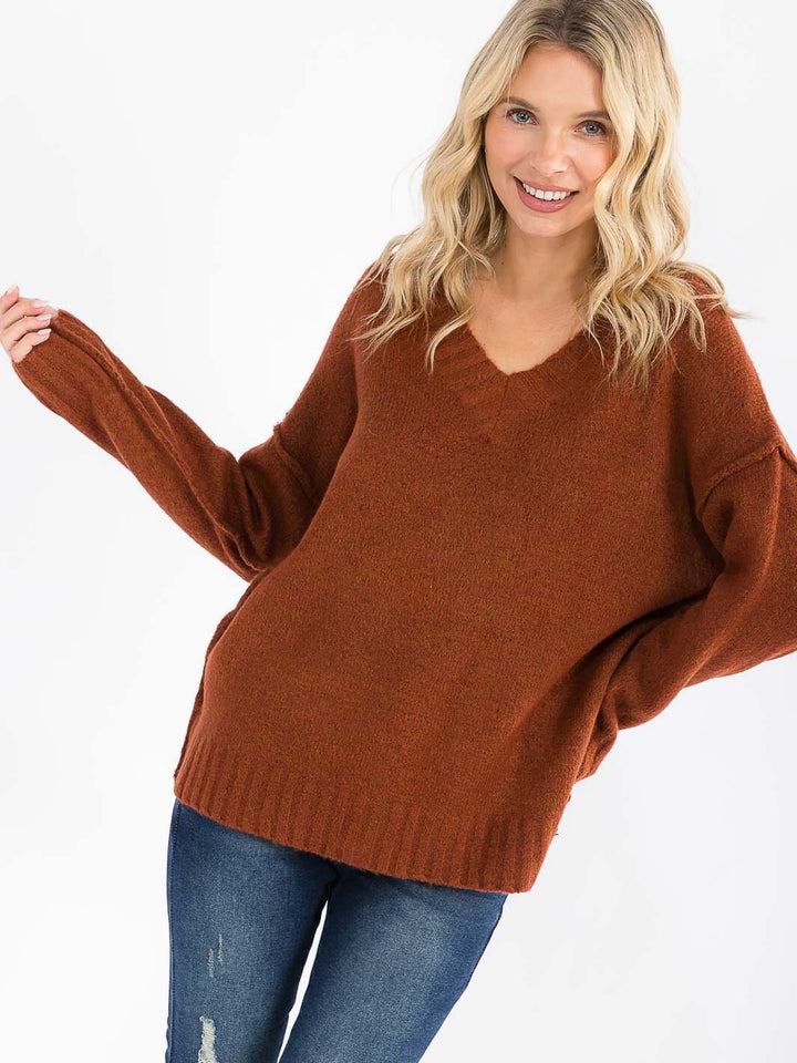 WOMEN'S LONG SLEEVE V-NECK PULLOVER SWEATER