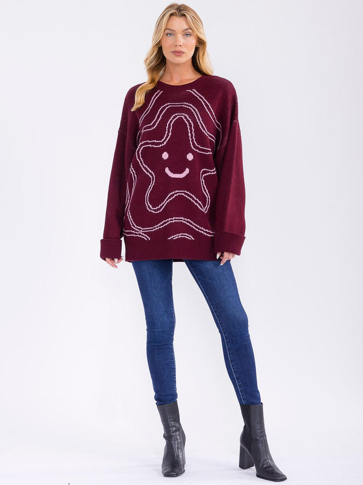 WOMEN'S LONG SLEEVE GRAPHIC PULLOVER SWEATER