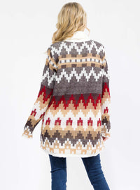 WOMEN'S LONG SLEEVE BUTTON CLOSURE FRONT POCKETS MULTI PRINT CARDIGAN