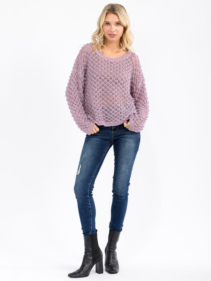 WOMEN'S LONG SLEEVE V-NECK KNIT PULLOVER TOP