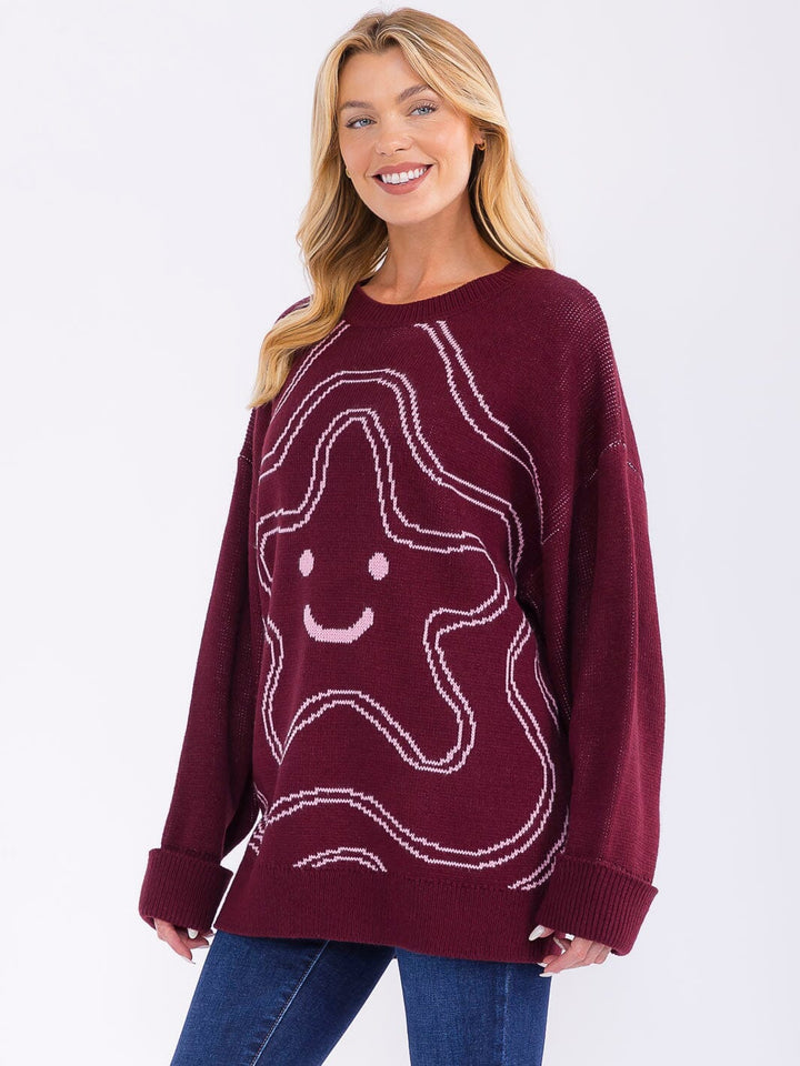 WOMEN'S LONG SLEEVE GRAPHIC PULLOVER SWEATER