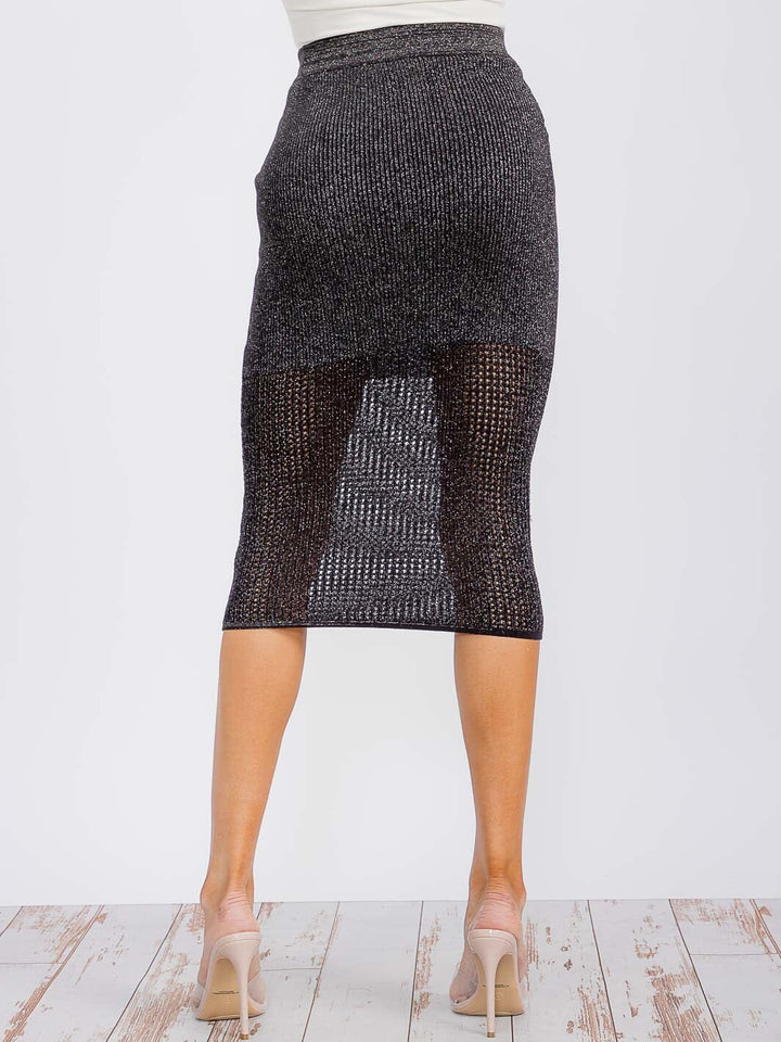 WOMEN'S ELASTIC WAIST SHIMMER KNIT MIDI SKIRT