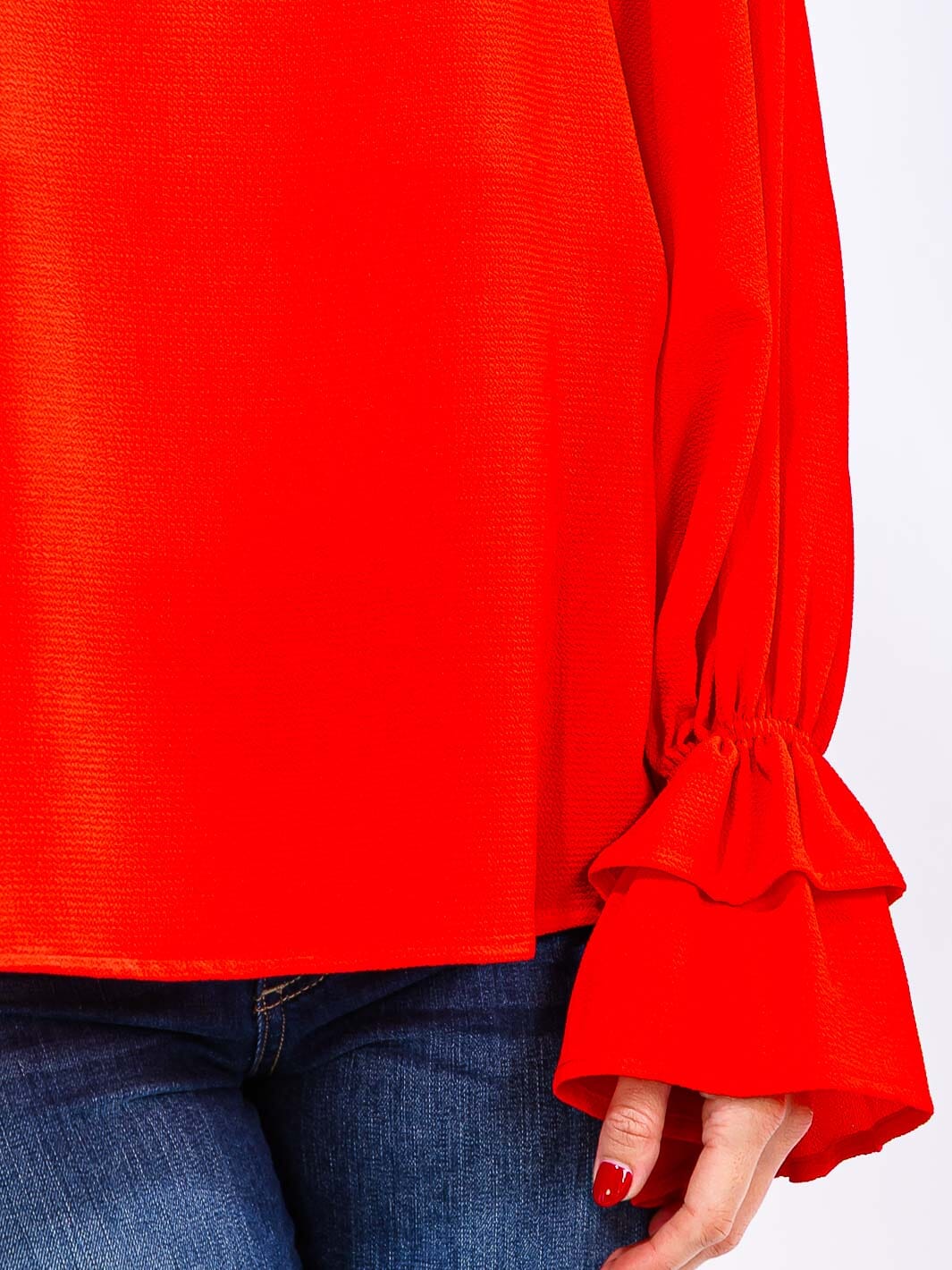 WOMEN'S LONG RUFFLE SLEEVE V-NECK BLOUSE