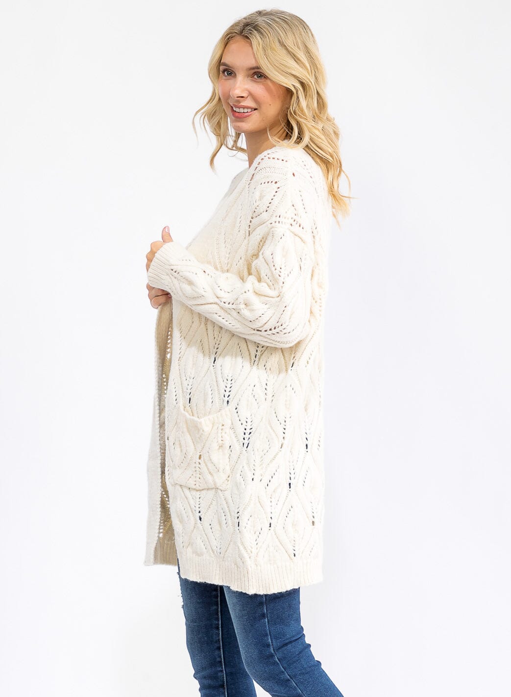 WOMEN'S LONG SLEEVE OPEN FRONT POCKETS KNITTED CARDIGAN
