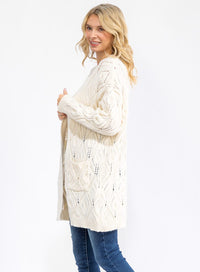 WOMEN'S LONG SLEEVE OPEN FRONT POCKETS KNITTED CARDIGAN