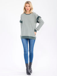 WOMEN'S LONG SLEEVE COLORBLOCK STRIPES TOP
