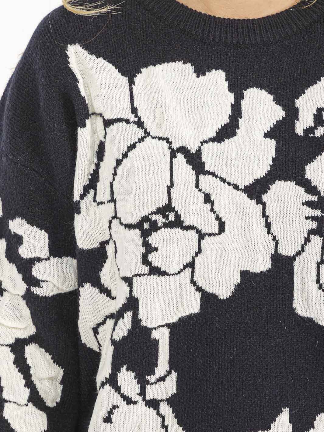 WOMEN'S LONG SLEEVE KNIT PULLOVER COLORBLOCK FLORAL PRINT SWEATER