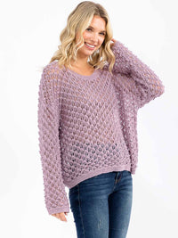WOMEN'S LONG SLEEVE V-NECK KNIT PULLOVER TOP