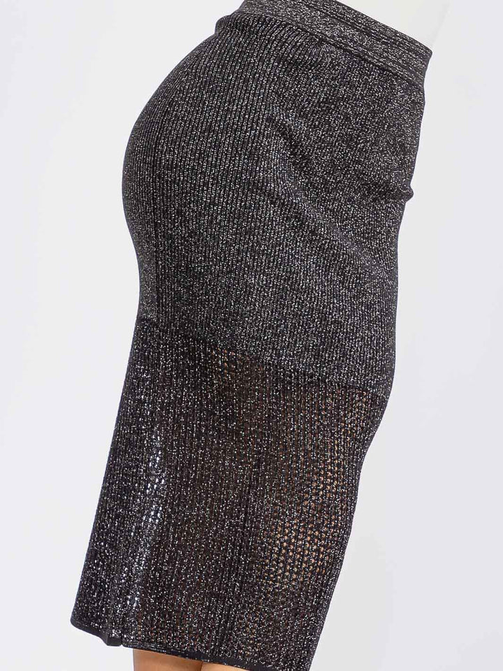 WOMEN'S ELASTIC WAIST SHIMMER KNIT MIDI SKIRT