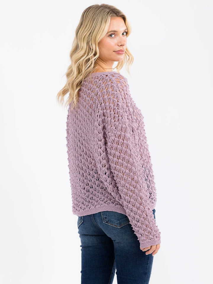 WOMEN'S LONG SLEEVE V-NECK KNIT PULLOVER TOP