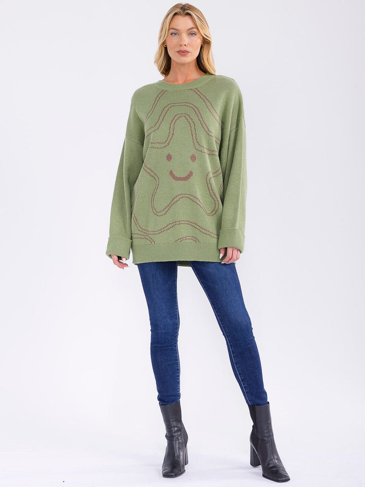 WOMEN'S LONG SLEEVE GRAPHIC PULLOVER SWEATER