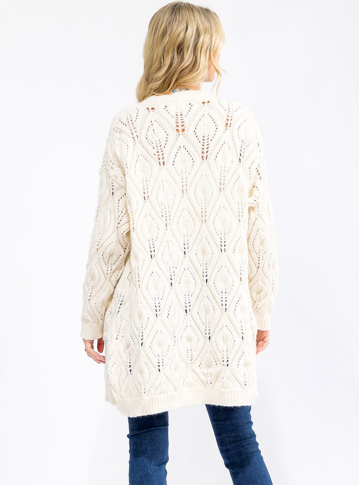 WOMEN'S LONG SLEEVE OPEN FRONT POCKETS KNITTED CARDIGAN