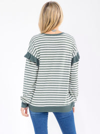 WOMEN'S LONG SLEEVE COLORBLOCK STRIPES TOP
