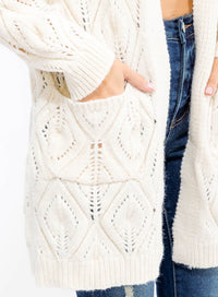 WOMEN'S LONG SLEEVE OPEN FRONT POCKETS KNITTED CARDIGAN
