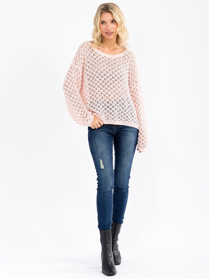 WOMEN'S LONG SLEEVE V-NECK KNIT PULLOVER TOP