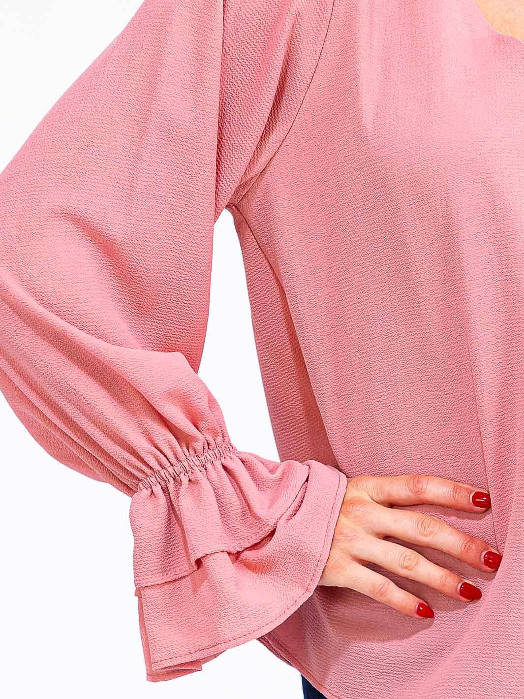 WOMEN'S LONG RUFFLE SLEEVE V-NECK BLOUSE