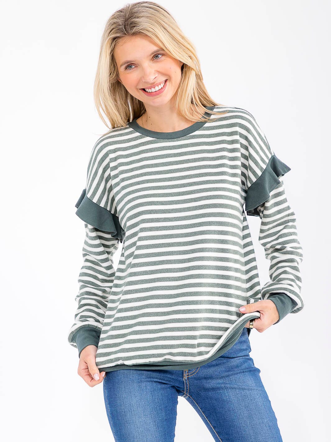 WOMEN'S LONG SLEEVE COLORBLOCK STRIPES TOP