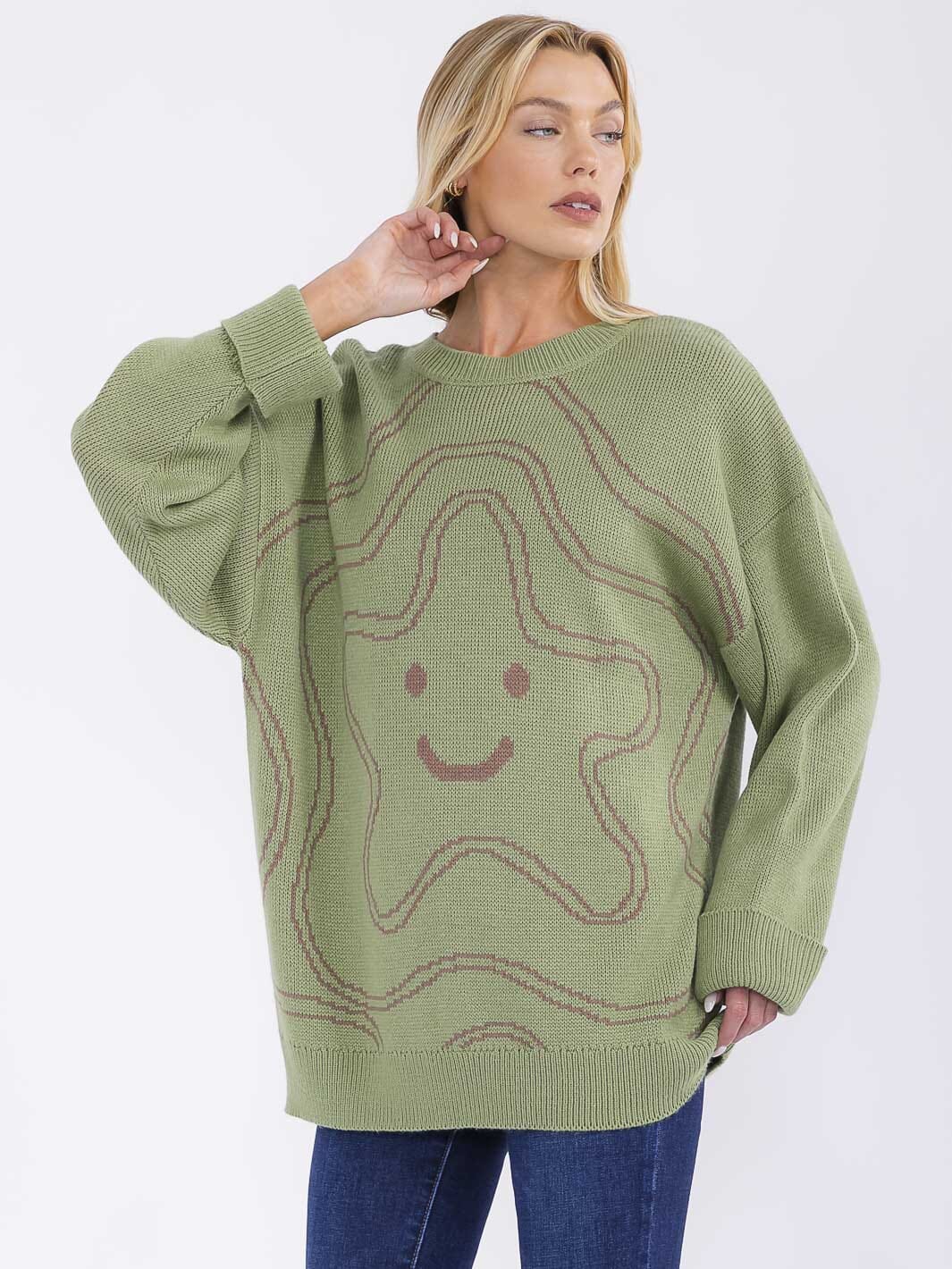 WOMEN'S LONG SLEEVE GRAPHIC PULLOVER SWEATER