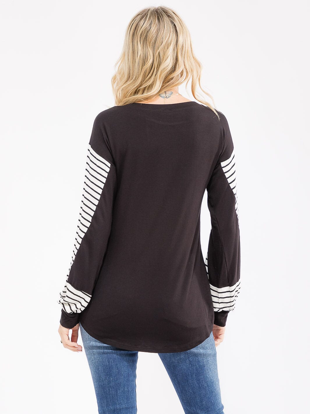 WOMEN'S LONG STRIPES SLEEVE COLORBLOCK LOOSE FIT TOP