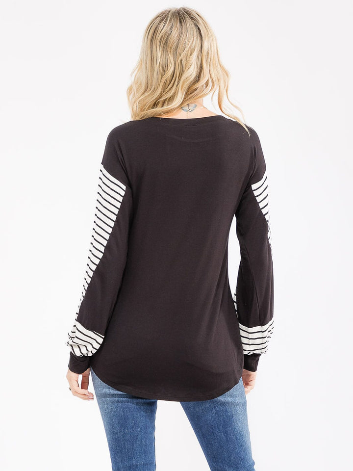 WOMEN'S LONG STRIPES SLEEVE COLORBLOCK LOOSE FIT TOP