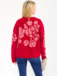 WOMEN'S LONG SLEEVE KNIT PULLOVER COLORBLOCK FLORAL PRINT SWEATER