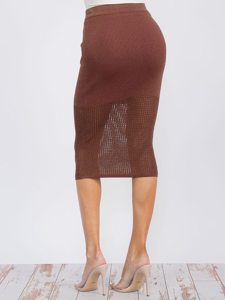 WOMEN'S ELASTIC WAIST SHIMMER KNIT MIDI SKIRT