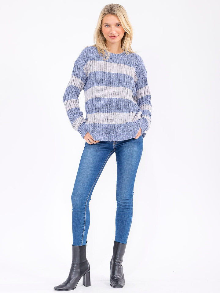 WOMEN'S LONG SLEEVE KNIT COLORBLOCK PULLOVER SWEATER