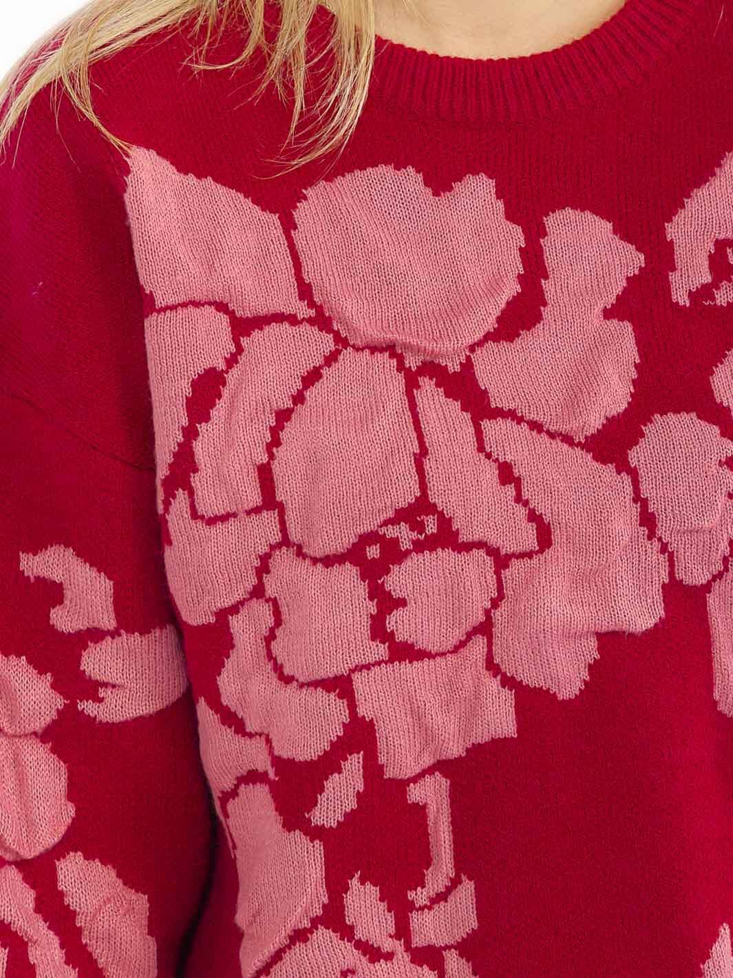 WOMEN'S LONG SLEEVE KNIT PULLOVER COLORBLOCK FLORAL PRINT SWEATER