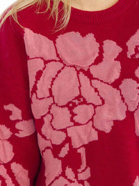 WOMEN'S LONG SLEEVE KNIT PULLOVER COLORBLOCK FLORAL PRINT SWEATER